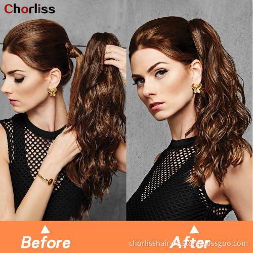 Wholesale Grey Curl Natural Wave Claw-Clip Drawstring Ponytail Extension Hairpiece Synthetic Hair Ponytails For Women Girl